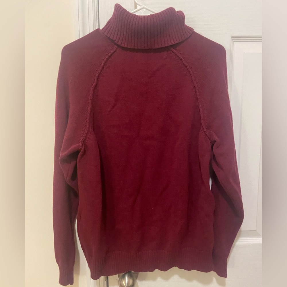 Burgundy Red Maroon Knit Sweater Cotton Women Mock Neck High Collar Long sleeves